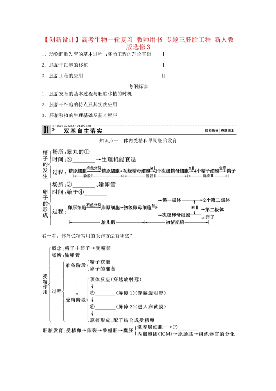 高考生物一轮复习 用书 专题三胚胎工程 新人教版选修3_第1页