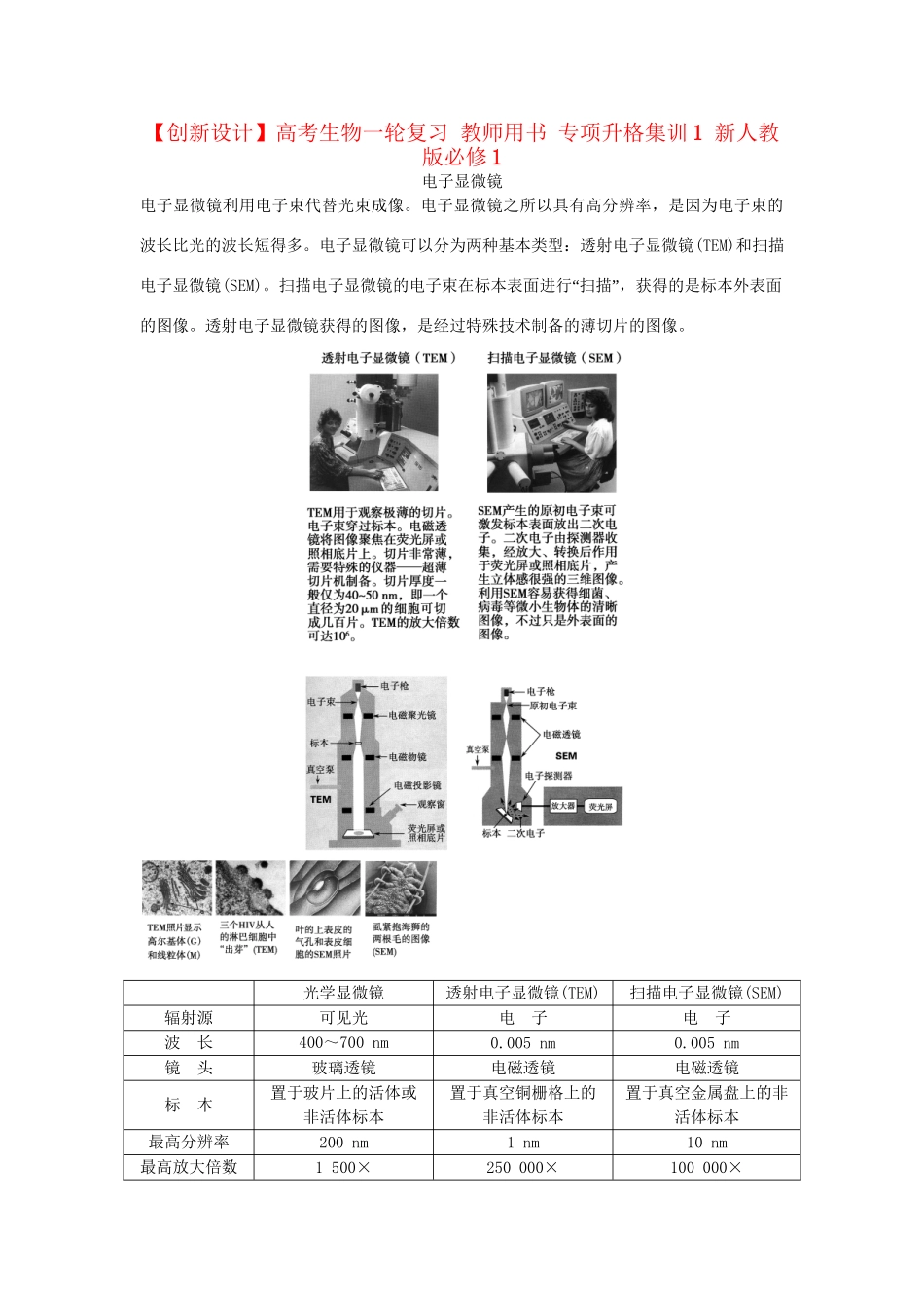 高考生物一轮复习 用书 专项升格集训1 新人教版必修1_第1页