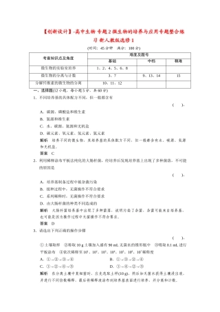 高中生物 专题2 微生物的培养与应用专题整合练习 新人教版选修1