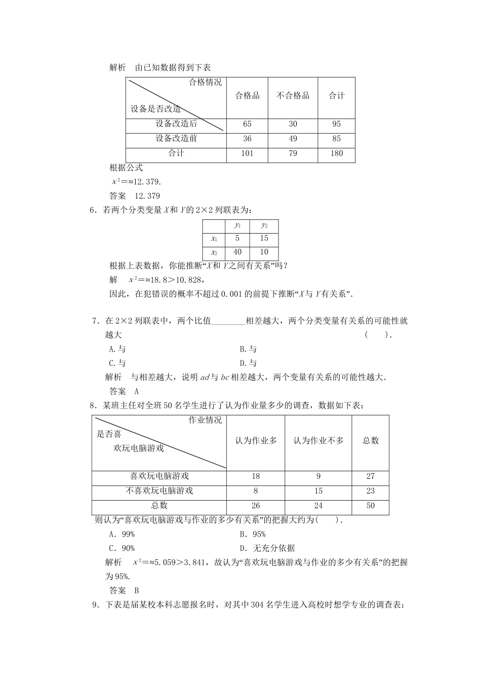 高中数学 1.2.2+3+4 独立性检验的基本思想 独立性检验的应用同步练习 北师大版选修1-2_第2页