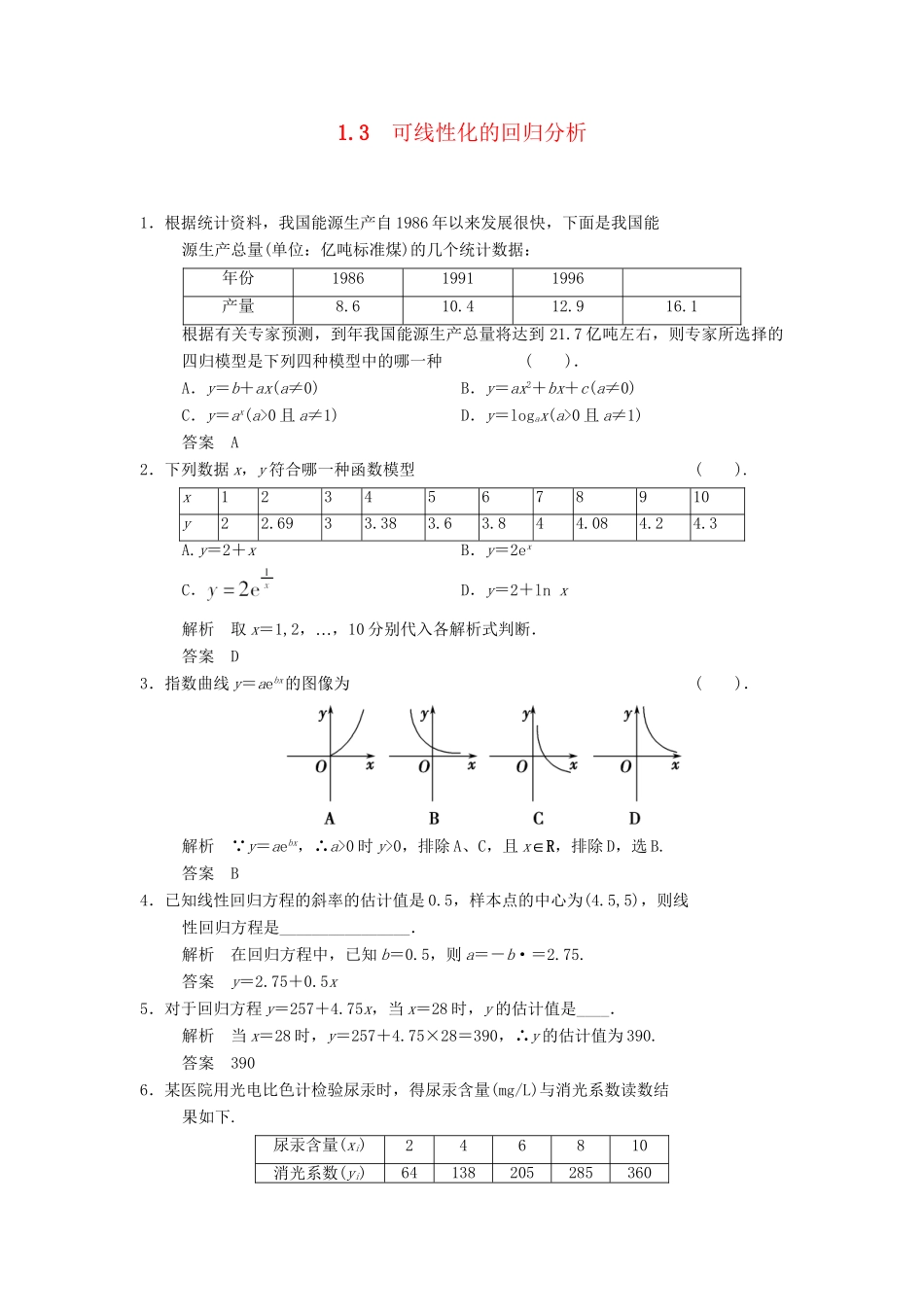 高中数学 3.1.3 可线性化的回归分析同步练习 北师大版选修2-3_第1页