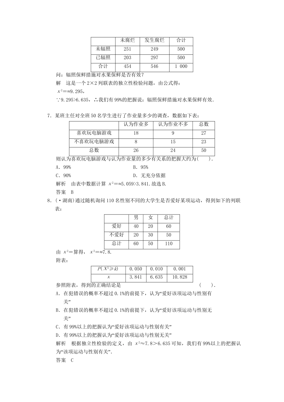 高中数学 4.3 列联表独立性分析案例规范训练 湘教版选修1-2_第2页