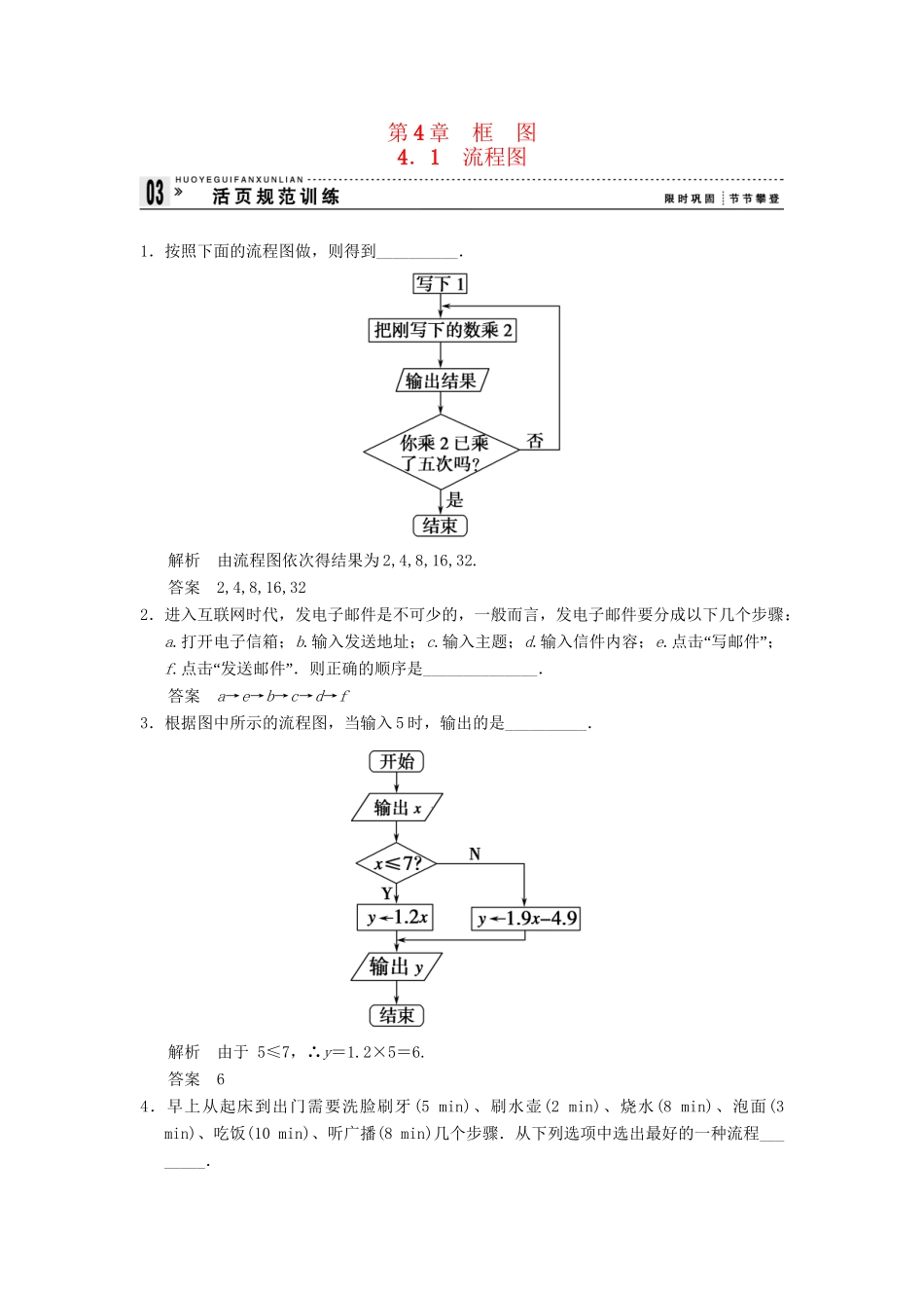 高中数学 4-1流程图规范训练 苏教版选修1-2_第1页