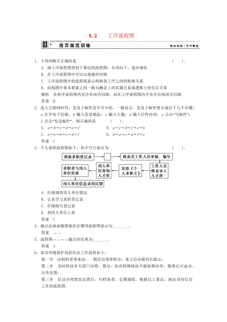 高中数学 6.2 工序流程图规范训练 湘教版选修1-2_第1页