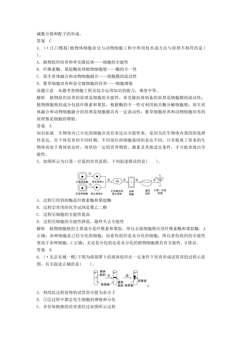 高考生物一轮复习资料 专题二克隆技术活页限时训练 新人教版选修3_第2页