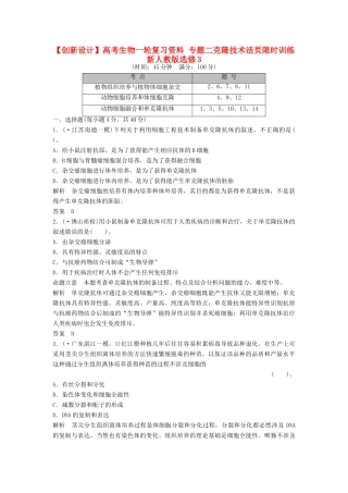高考生物一轮复习资料 专题二克隆技术活页限时训练 新人教版选修3