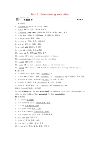 高考英语总复习 课前热身+名师讲坛 Unit3 Understanding each other 牛津版必修6（江苏专用）
