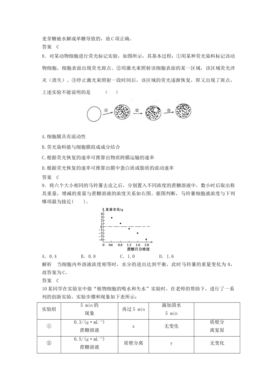 高考生物一轮复习 1-2-3 物质跨膜运输的实例 物质跨膜运输的方式课时训练 新人教版必修1_第3页