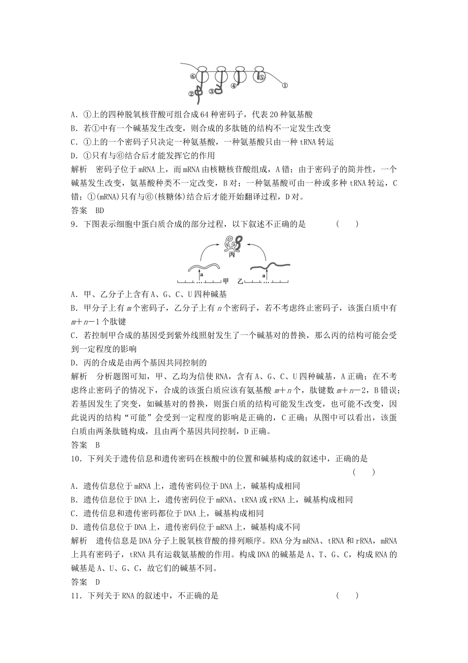 高考生物一轮复习 2-2-3 基因的表达课时训练 新人教版必修2_第3页
