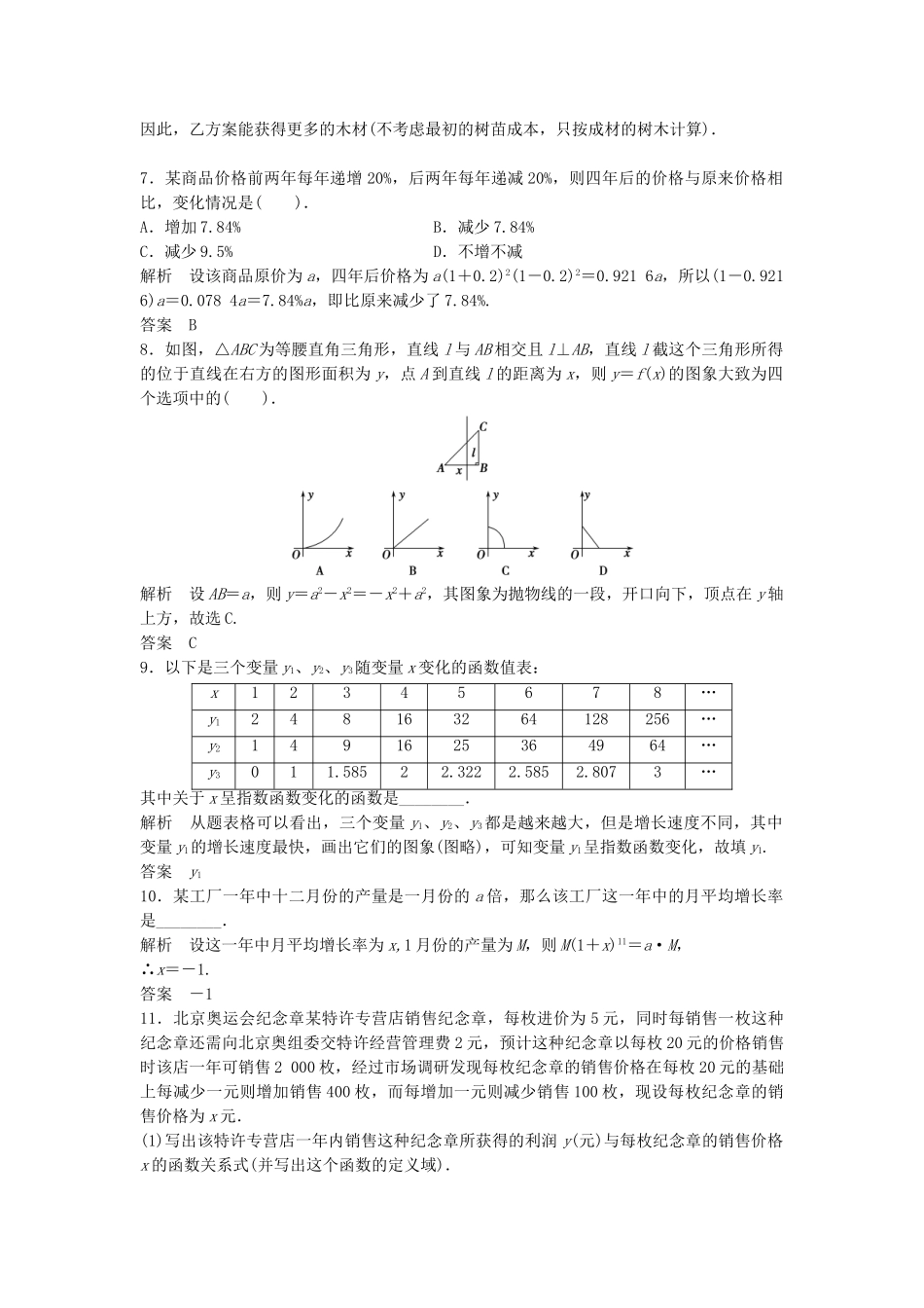 高考数学 321几类不同增长的函数模型配套训练 新人教A版必修1_第2页
