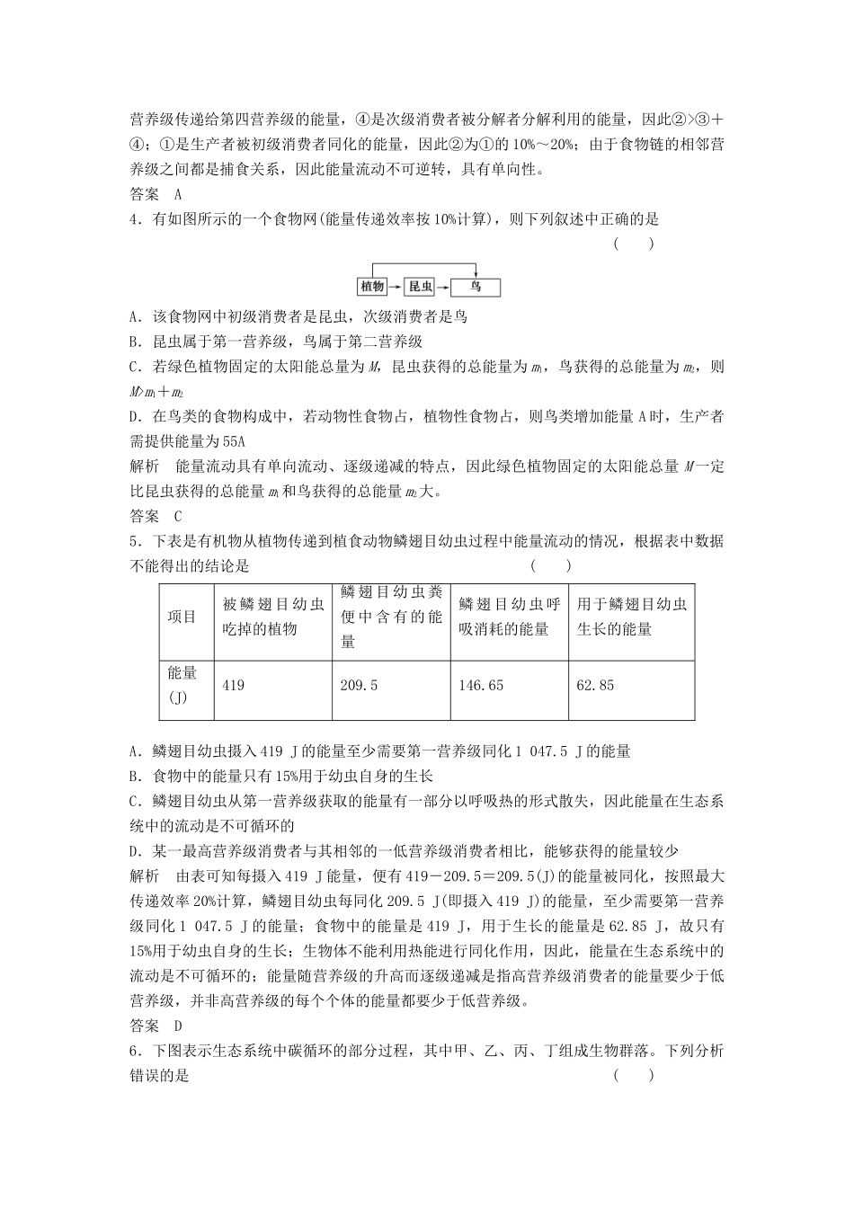 高考生物一轮复习 3-2-4 生态系统的功能 能量流动和物质循环课时训练 新人教版必修3_第2页