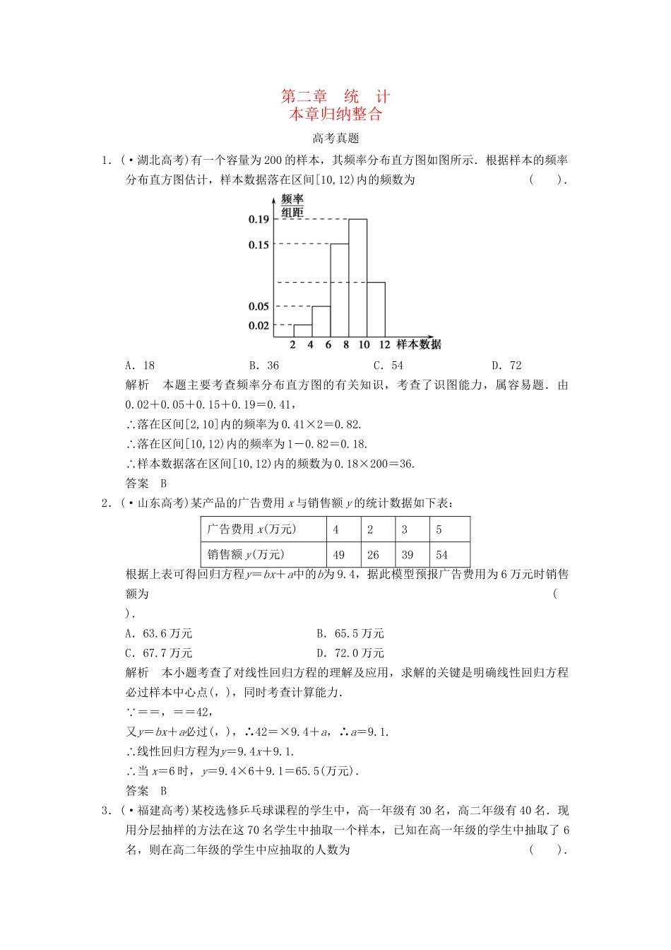 高考数学 第2章高考真题配套训练 新人教A版必修3_第1页