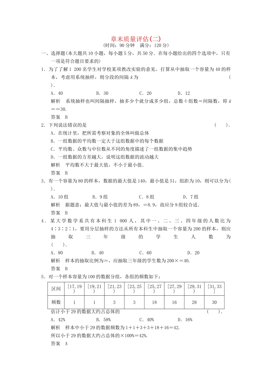 高考数学 章末质量评估(二)配套训练 新人教A版必修3_第1页