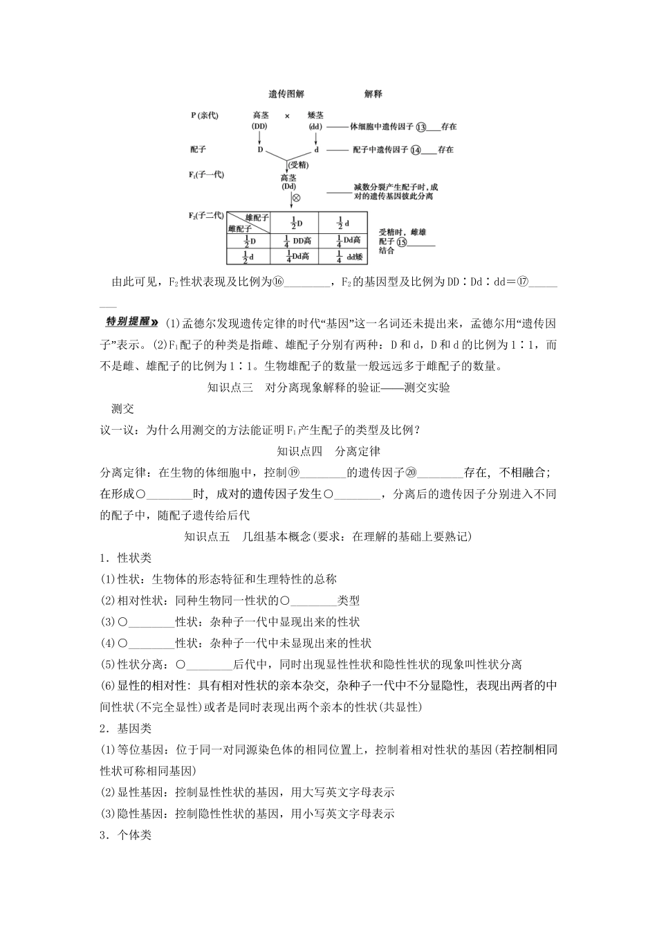 高考生物一轮复习方案 1-1 孟德尔的豌豆杂交实验（一） 新人教版必修2_第2页