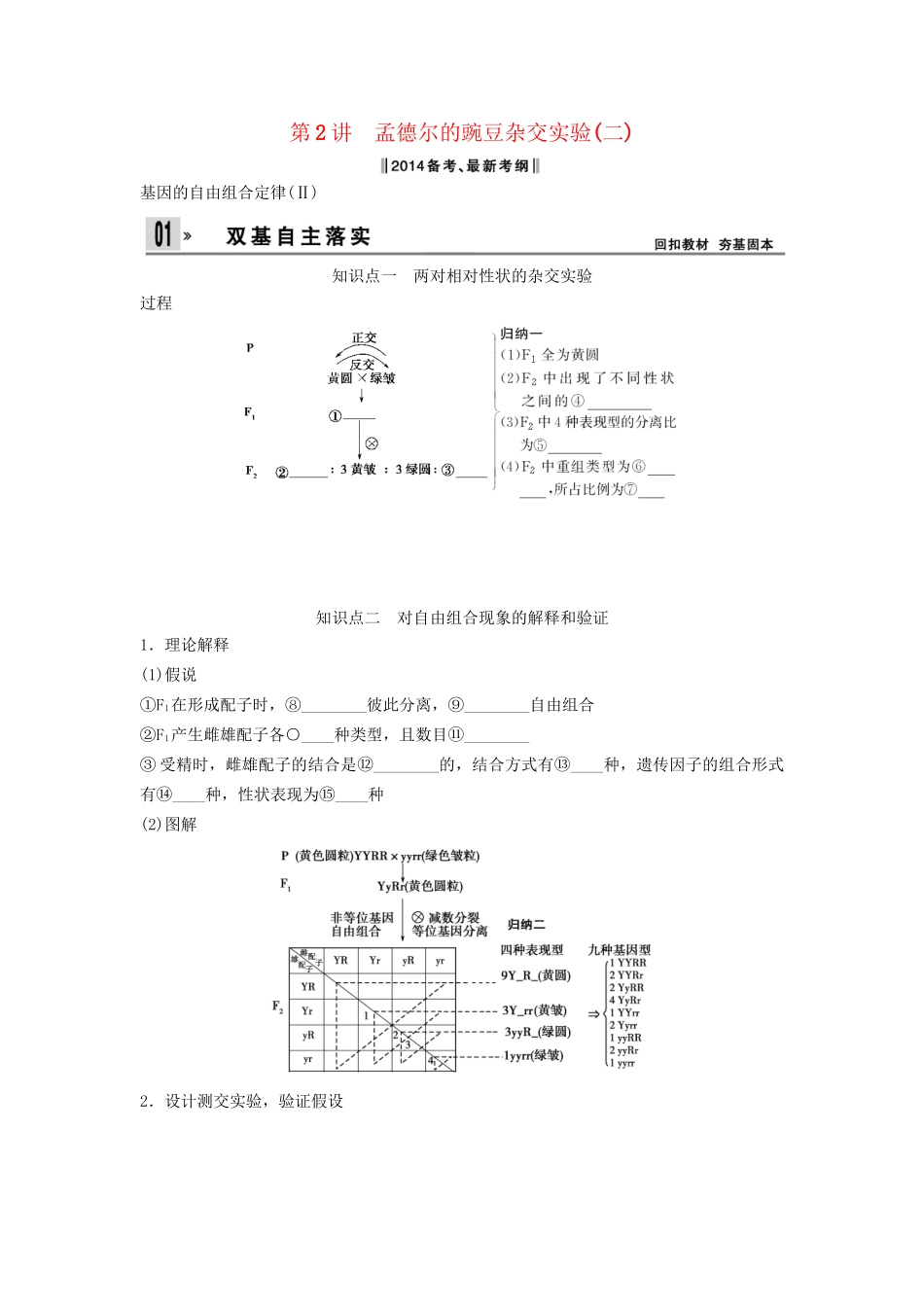 高考生物一轮复习方案 1-2 孟德尔的豌豆杂交实验（二） 新人教版必修2_第1页