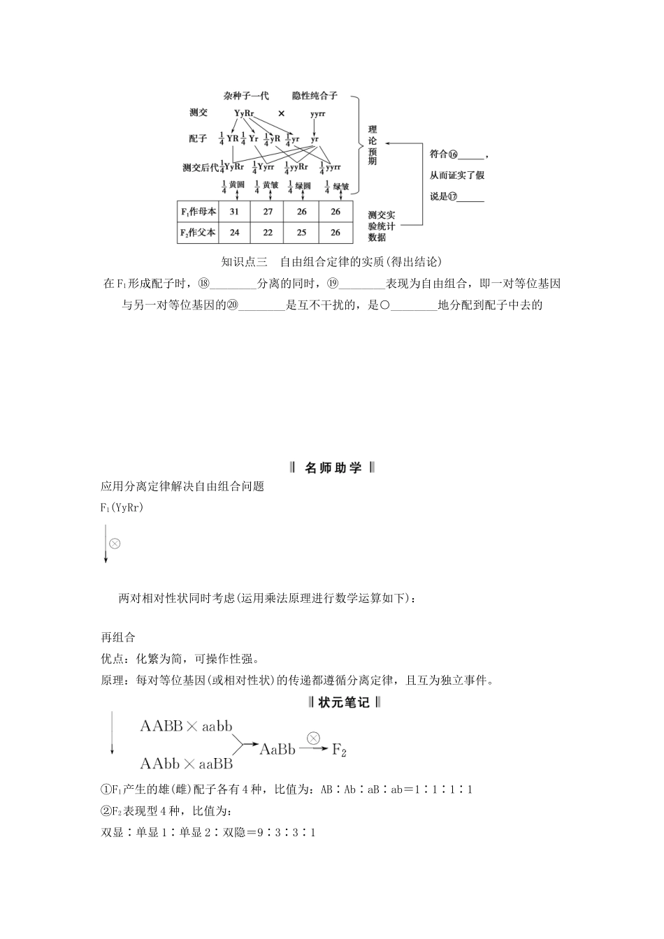 高考生物一轮复习方案 1-2 孟德尔的豌豆杂交实验（二） 新人教版必修2_第2页