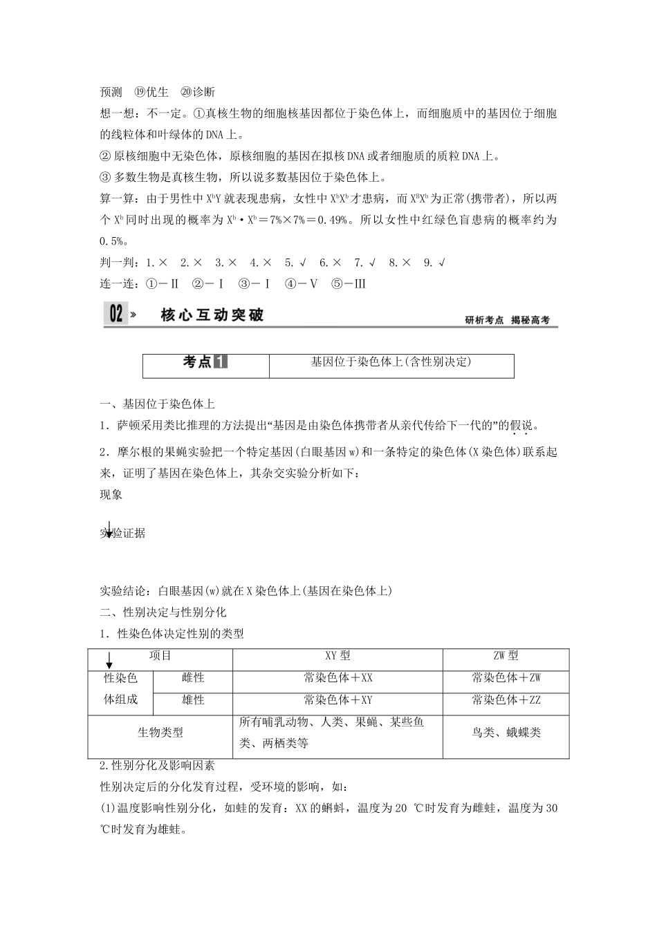 高考生物一轮复习方案 1-4 基因在染色体上　伴性遗传 新人教版必修2_第3页