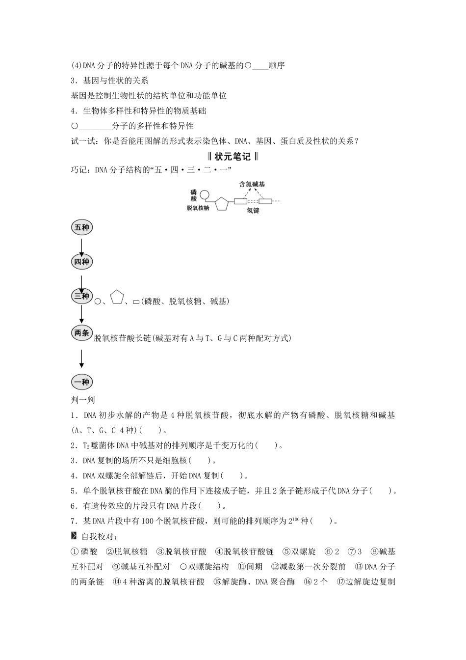 高考生物一轮复习方案 2-2 DNA分子的结构、复制及基因是 新人教版必修2_第2页