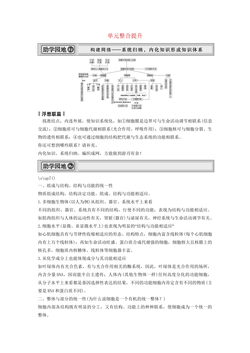 高考生物一轮复习方案 第二单元 细胞的基本结构和物质运输功能 新人教版必修1_第1页