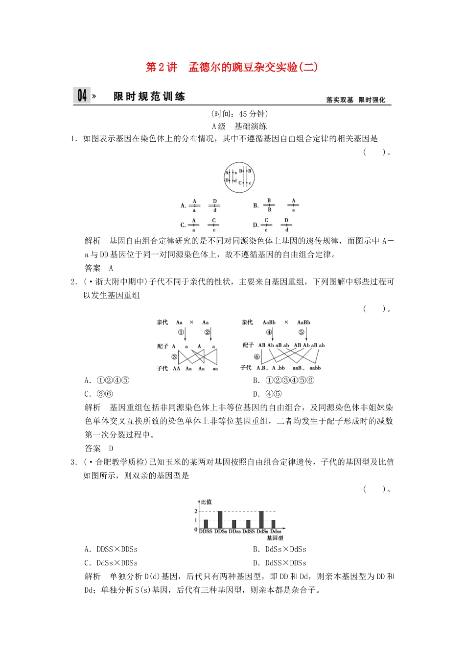 高考生物总复习 2-1-2孟德尔的豌豆杂交实验(二)训练 新人教版必修2 _第1页