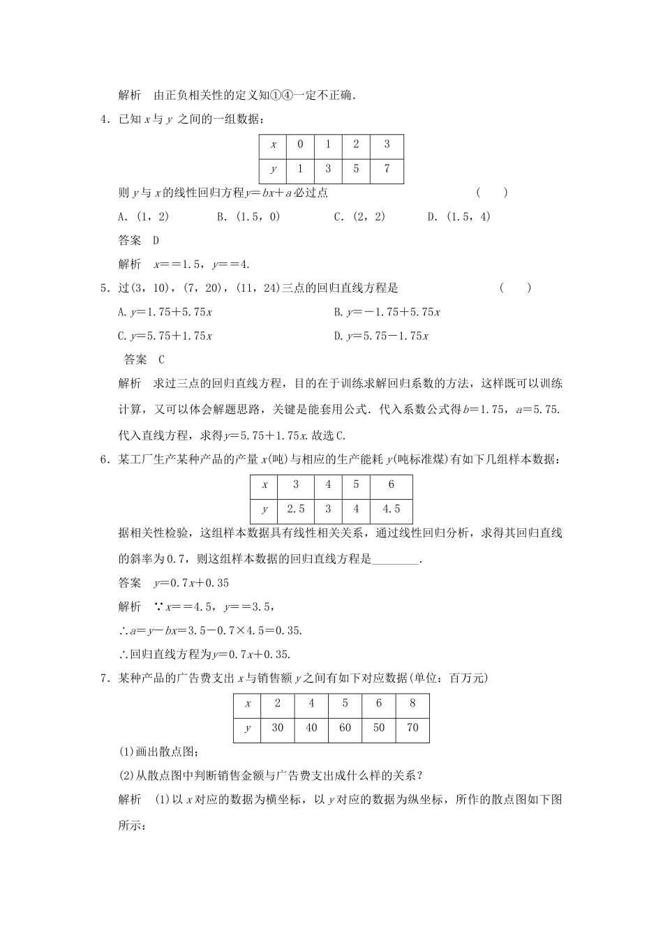 学高中数学 2.3.1 变量之间的相关关系；2.3.2 两个变量的线性相关检测试题 新人教A版必修3_第2页