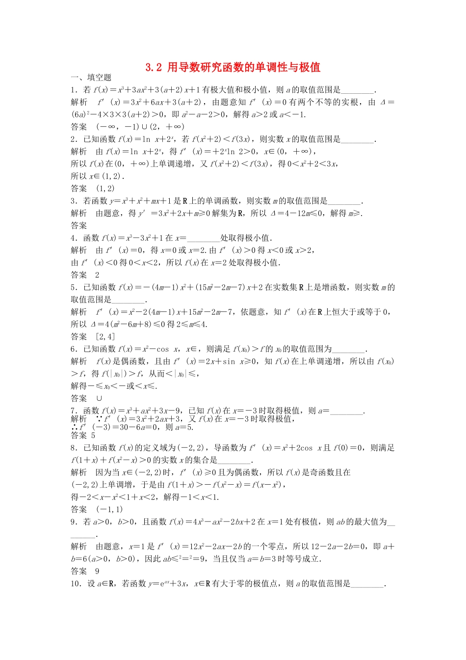 高考数学一轮复习 3.2 用导数研究函数的单调性与极值 理 苏教版_第1页