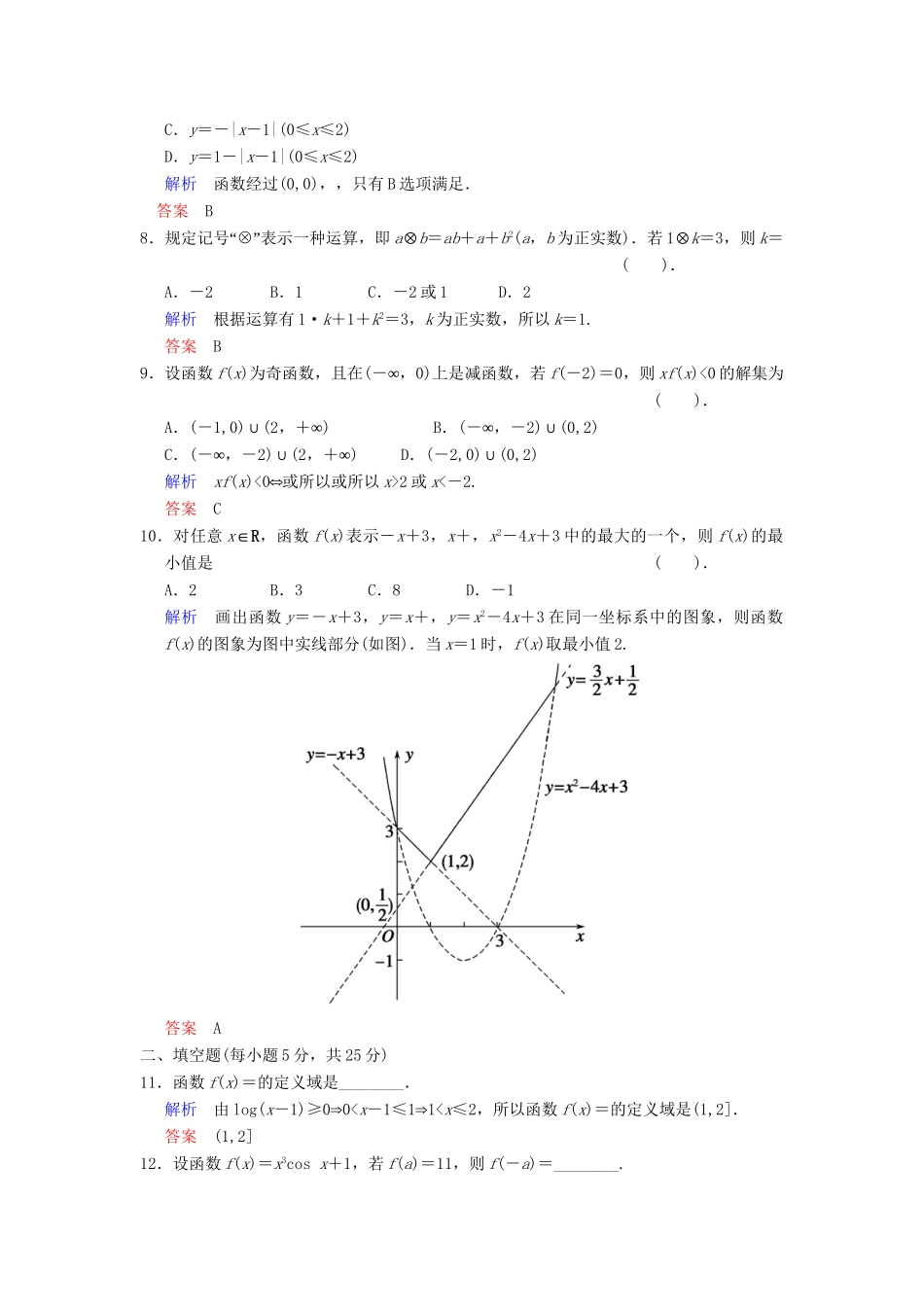 高考数学一轮总复习 小题专项集训(二) 函数的概念、图象和性质增分特色训练 理 湘教版_第2页