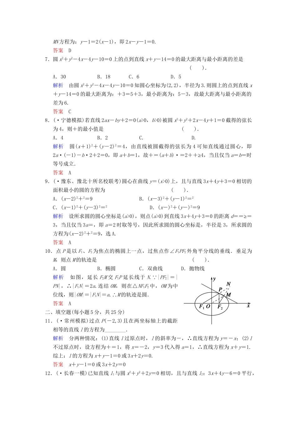高考数学一轮总复习 小题专项集训(十四) 直线与圆增分特色训练 理 湘教版_第2页