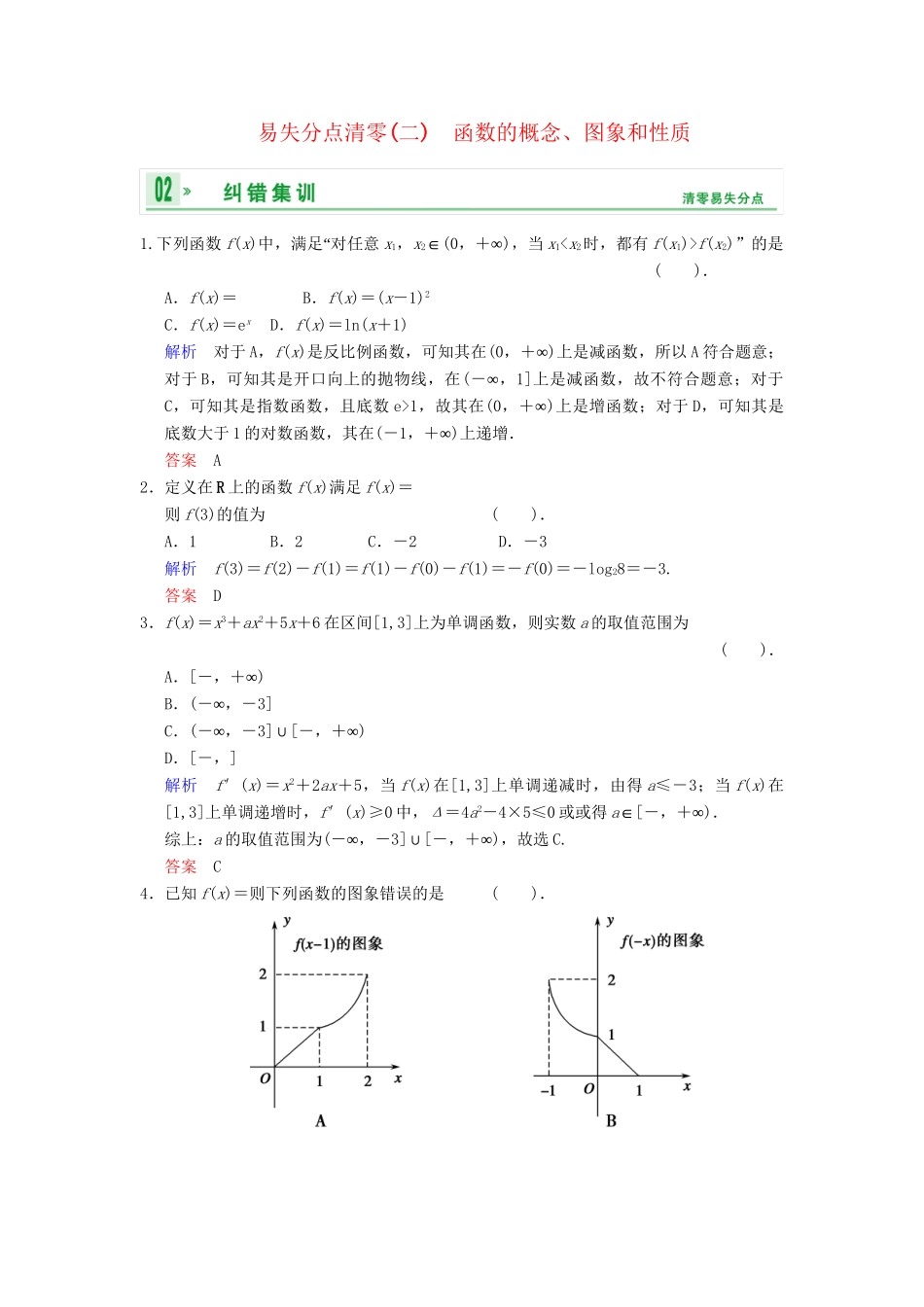 高考数学一轮总复习 易失分点清零(二) 函数的概念、图象和性质增分特色训练 理 湘教版_第1页