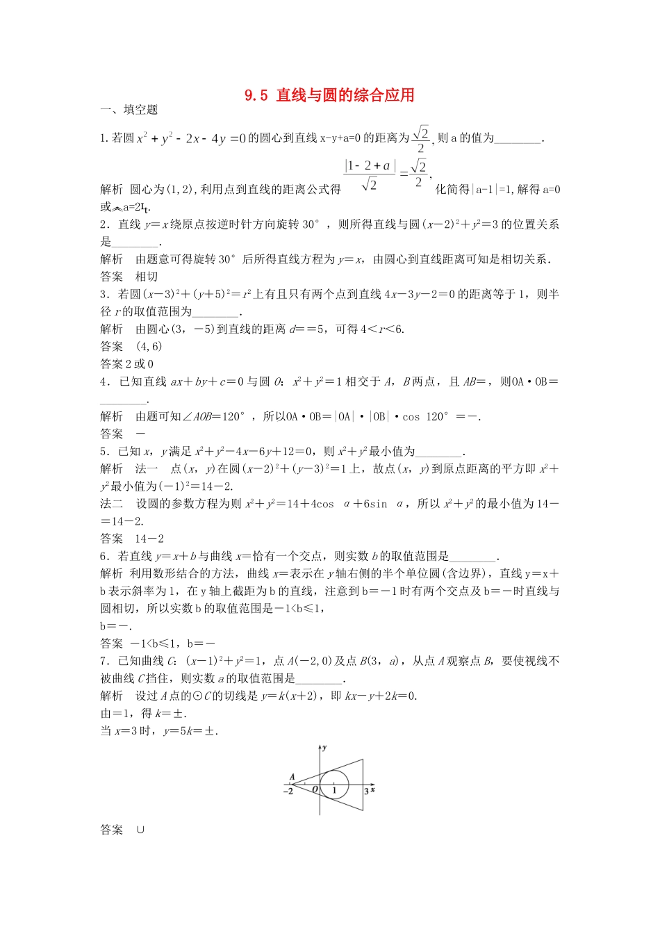 高考数学一轮复习 9.5 直线与圆的综合应用 理 苏教版_第1页