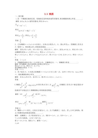 高考数学一轮复习 9.6 椭圆 理 苏教版