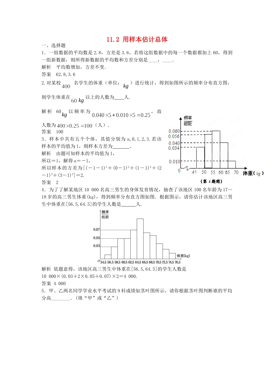 高考数学一轮复习 11.2 用样本估计总体 理 苏教版_第1页