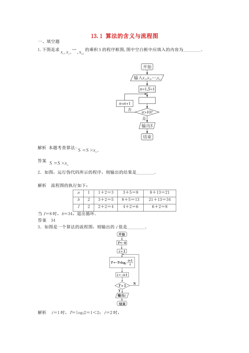 高考数学一轮复习 13.1 算法的含义与流程图 理 苏教版_第1页