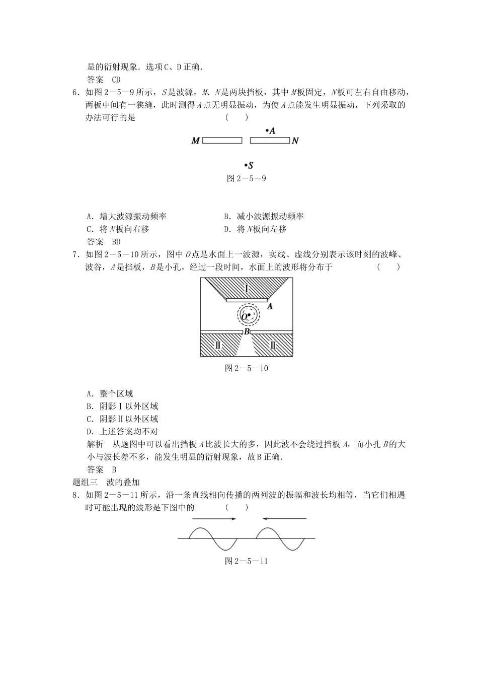 学高中物理 2.6 波的干涉、衍射题组训练 教科版选修3-4_第3页