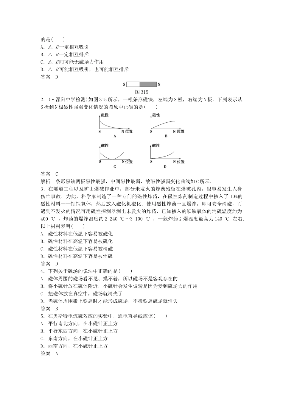 学高中物理 3.1 对磁场的理解练习 新人教版选修3-1_第2页