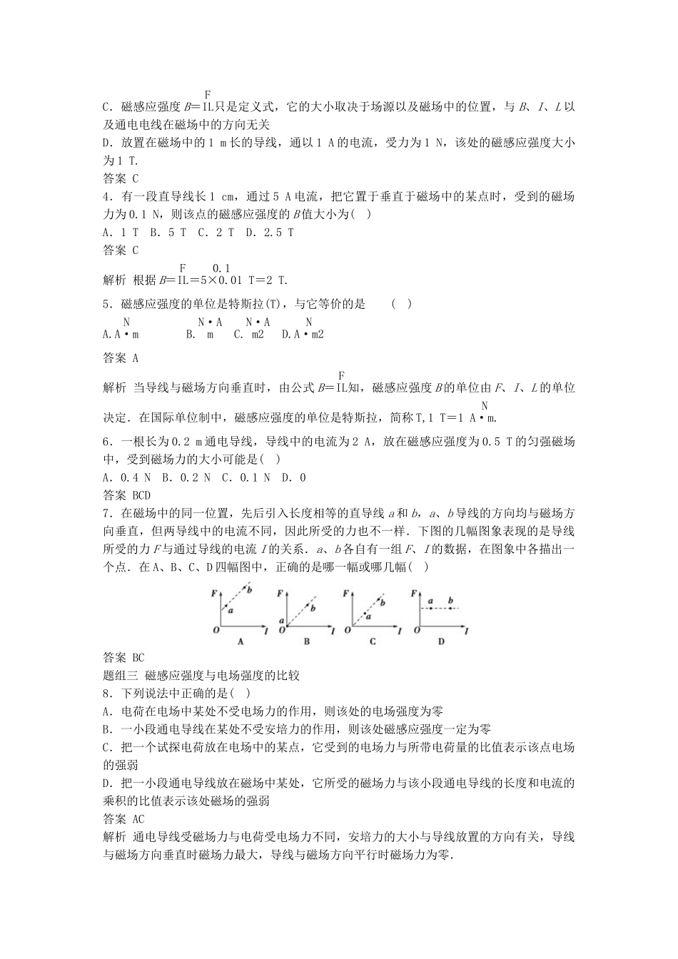 学高中物理 3.2 磁感应强度练习 新人教版选修3-1_第2页