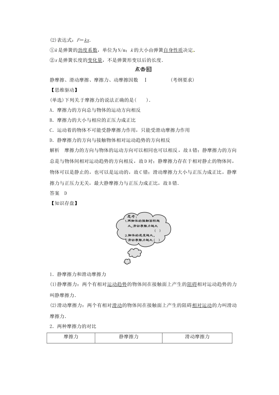 高考物理一轮 （考纲自主研读+命题探究+高考全程解密） 第1讲重力 弹力 摩擦力（含解析） 新人教版_第3页