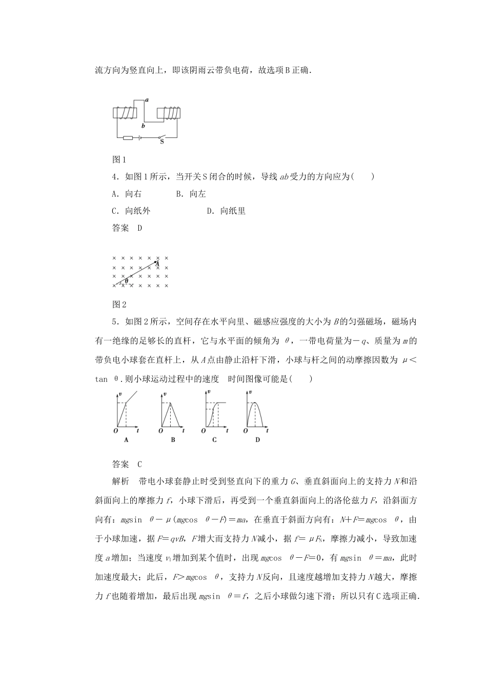 学高中物理 第六章 磁场对电流和运动电荷的作用章末综合检测 鲁科版选修3-1_第2页