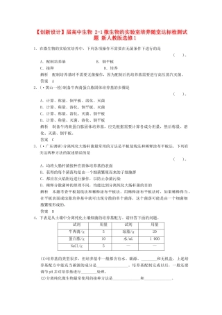高中生物 21微生物的实验室培养随堂达标检测试题 新人教版选修1