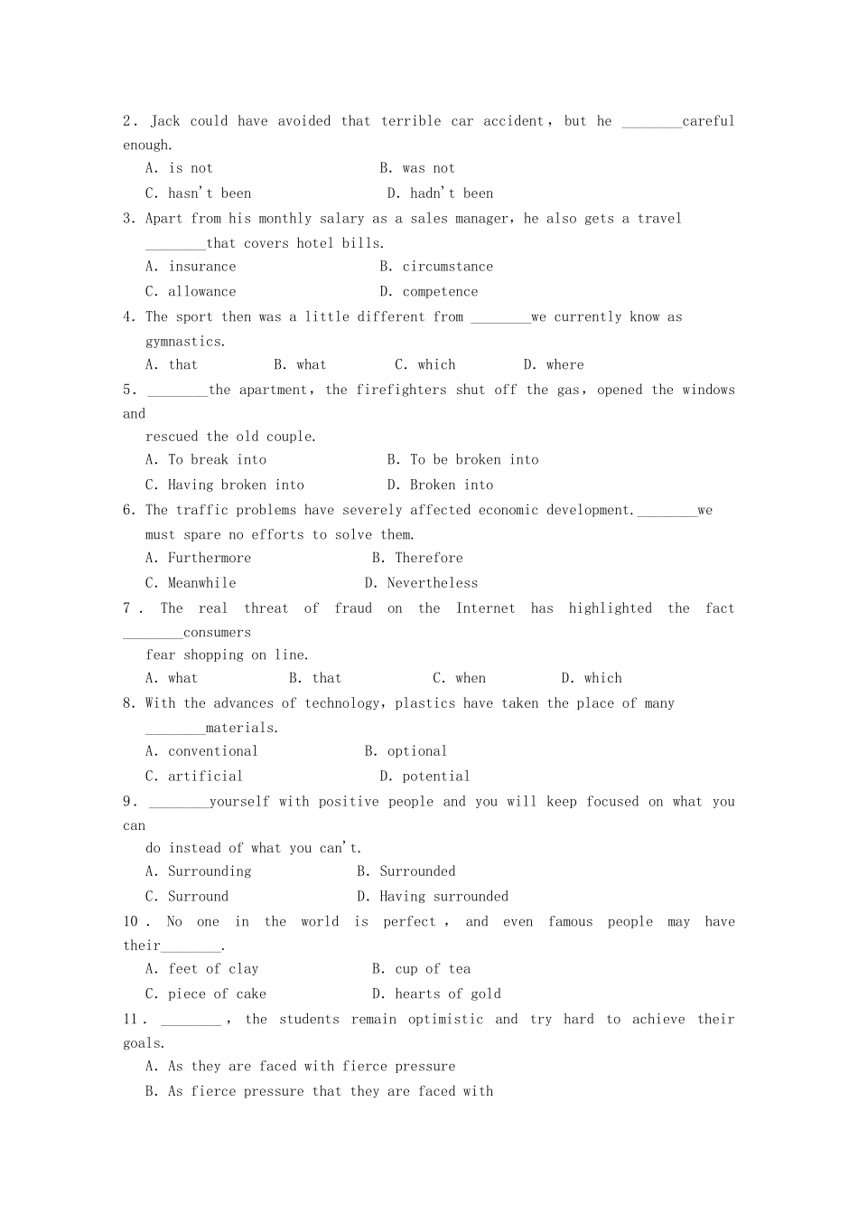 学高中英语 Unit 1 Period One Welcome to the unit，Reading同步精练 牛津译林版选修10_第3页
