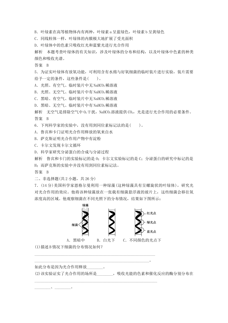 高中生物 541能量之源 光与光合作用活页规范训练 新人教版必修1_第2页