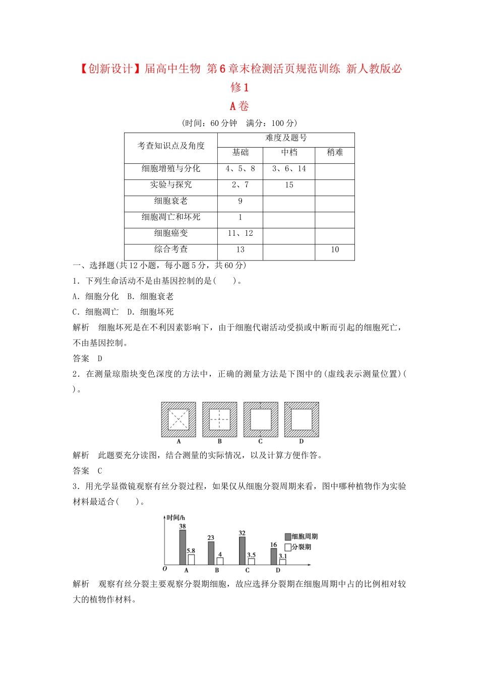 高中生物 第6章末检测活页规范训练 新人教版必修1_第1页