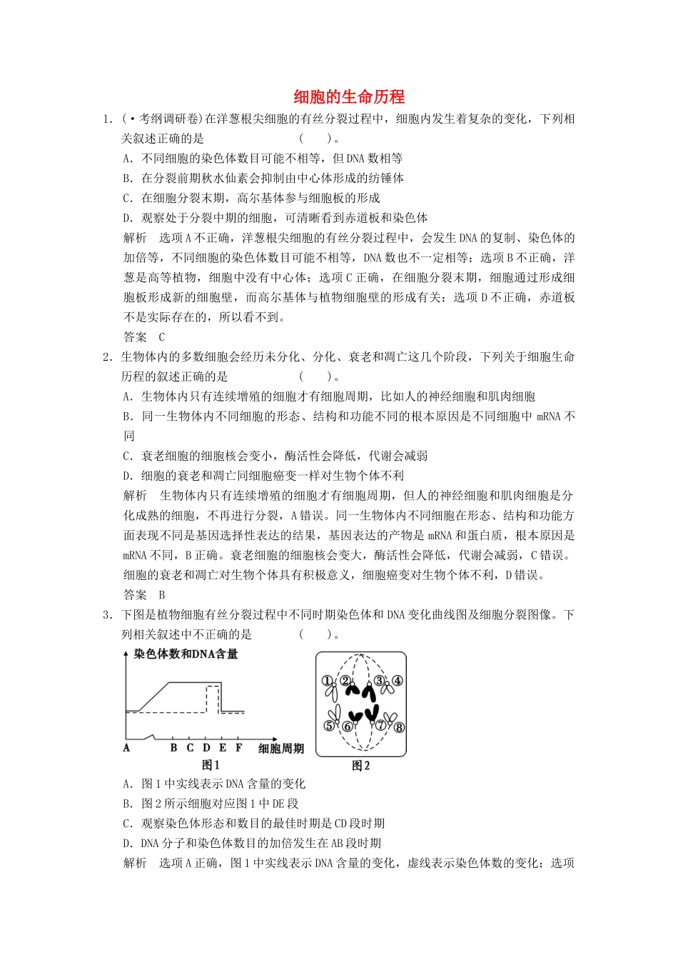 高考生物二轮专题复习  突破选择题11个高频考点 考点3 细胞的生命历程_第1页