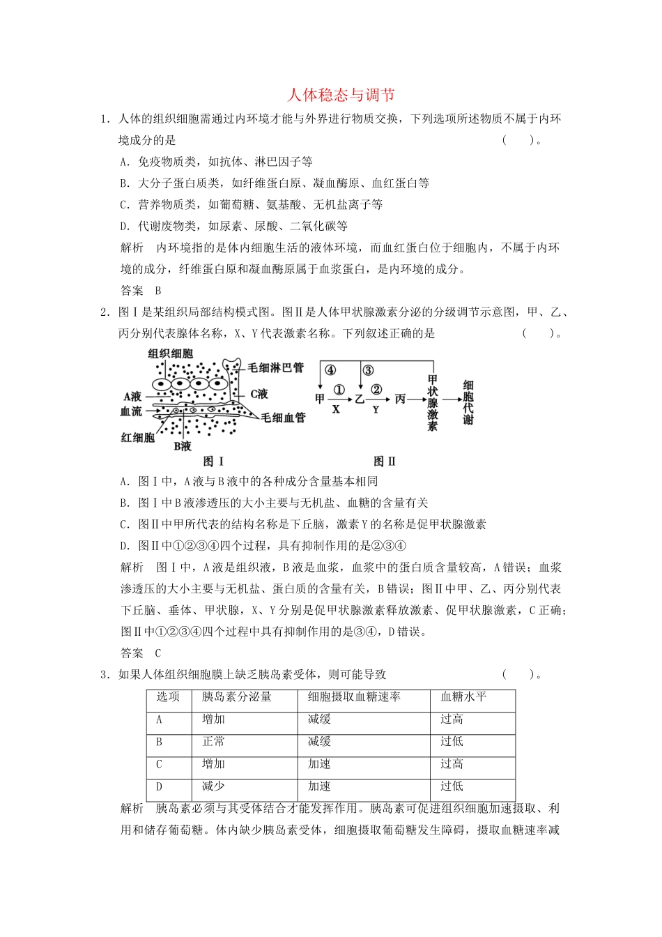 高考生物二轮专题复习  突破选择题11个高频考点 考点8 人体稳态与调节_第1页