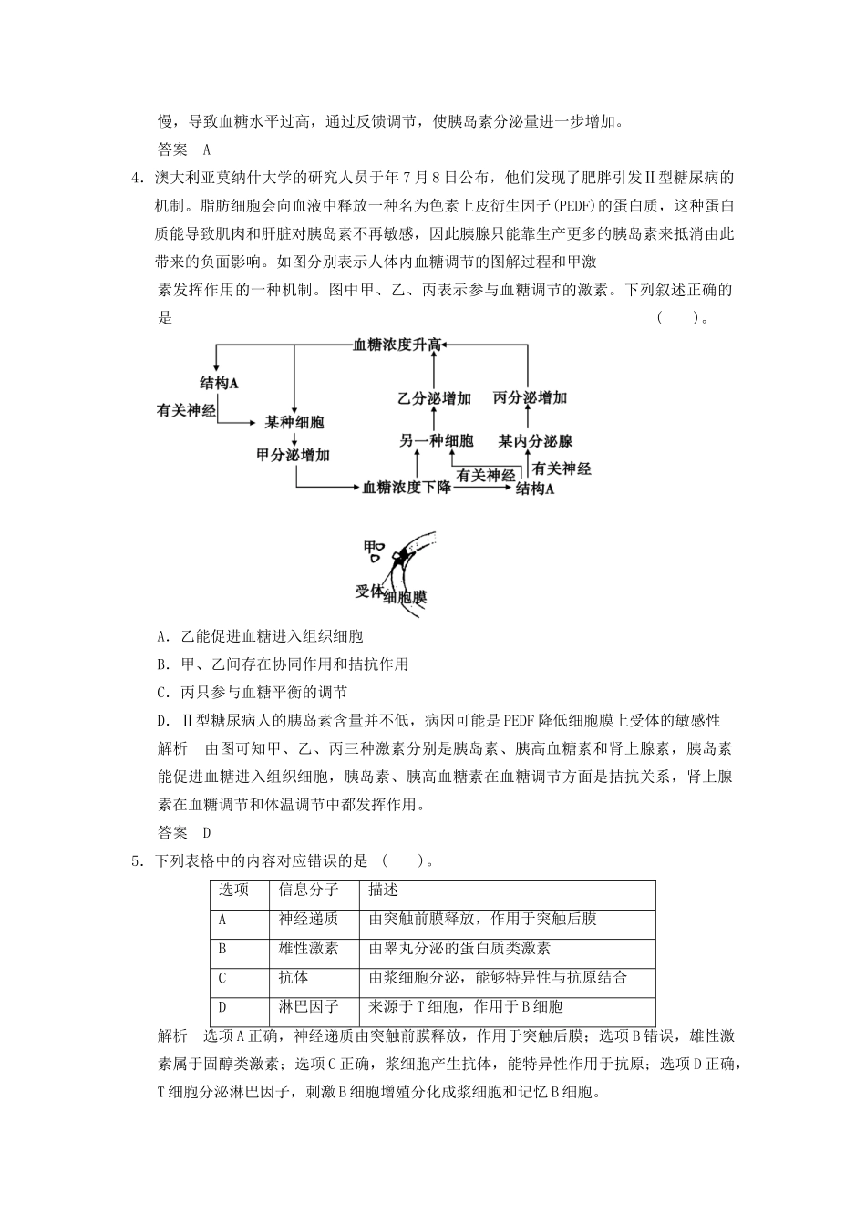 高考生物二轮专题复习  突破选择题11个高频考点 考点8 人体稳态与调节_第2页