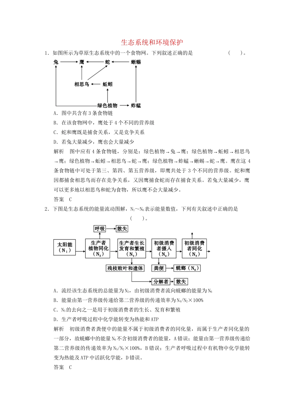 高考生物二轮专题复习  突破选择题11个高频考点 考点10 生态系统和环境保护_第1页