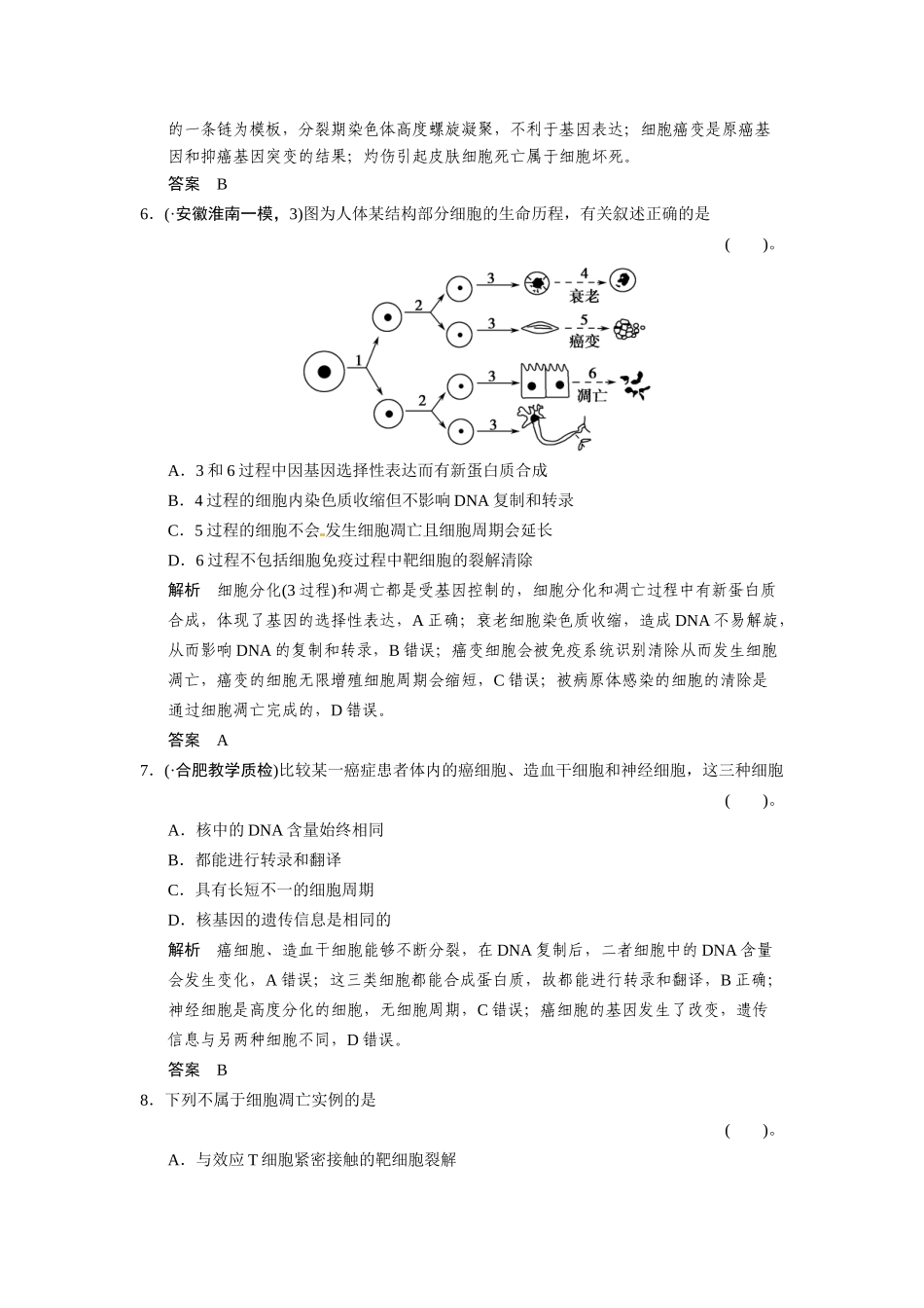 高考生物一轮精细复习（高频考点反复练+易错易混纠正练+综合创新热身练）细胞的生命历程单元过关检测_第3页