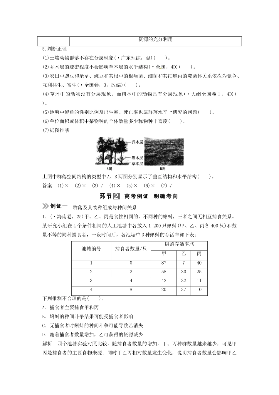 高考生物总复习 3-2-2 群落的结构和演替 考点1 群落的结构及物种组成（514考)）新人教版必修3_第2页