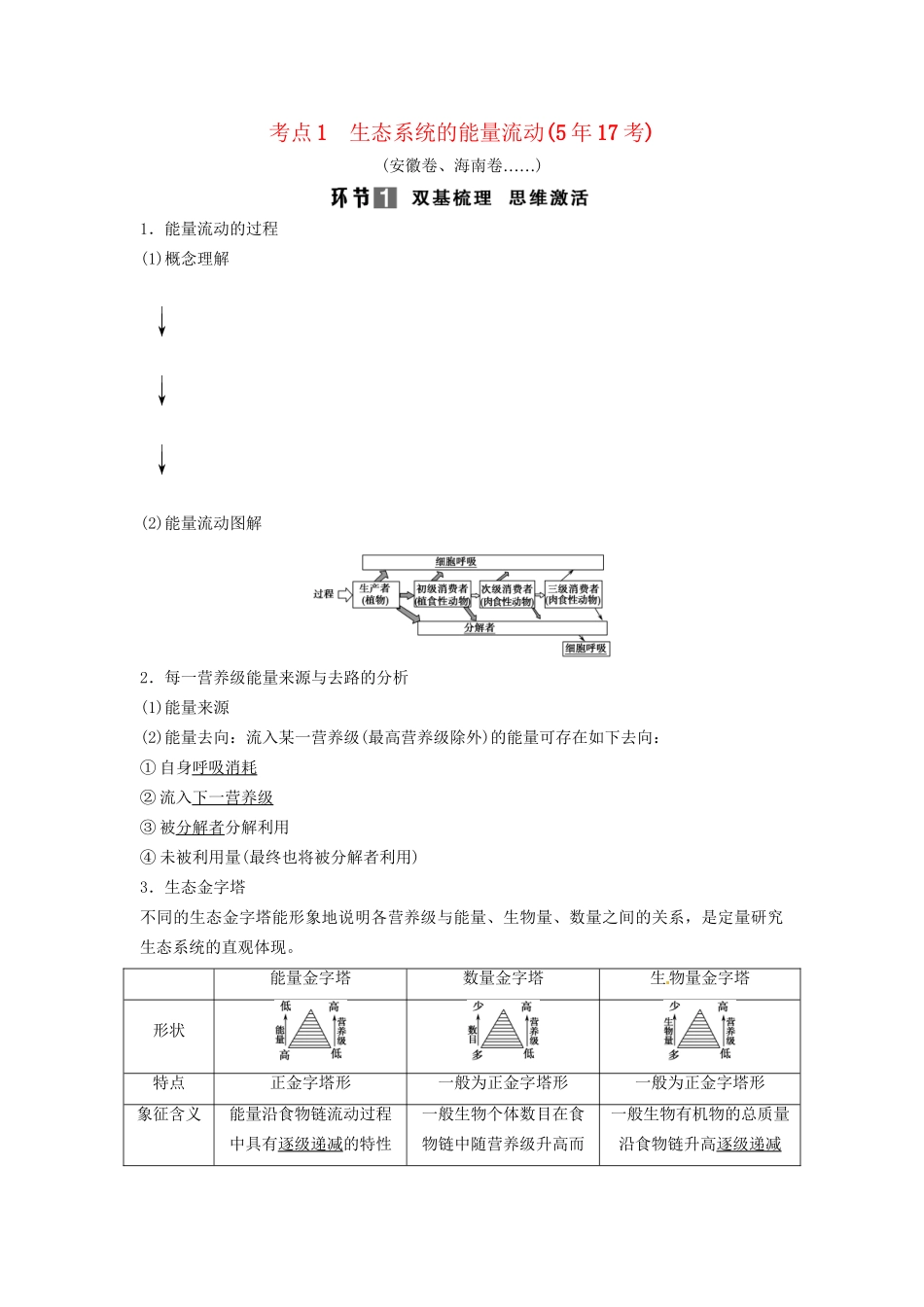 高考生物总复习 3-2-4 生态系统的功能 能量流动和物质循环 考点1 生态系统的能量流动（517考）新人教版必修3_第1页