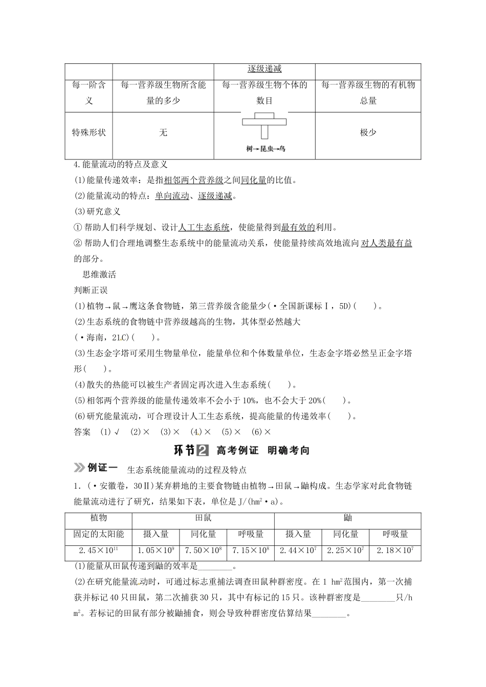 高考生物总复习 3-2-4 生态系统的功能 能量流动和物质循环 考点1 生态系统的能量流动（517考）新人教版必修3_第2页